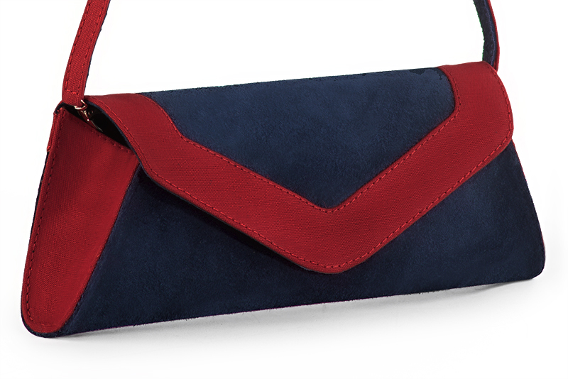 Navy blue and cardinal red women's dress clutch, for weddings, ceremonies, cocktails and parties. Front view - Florence KOOIJMAN